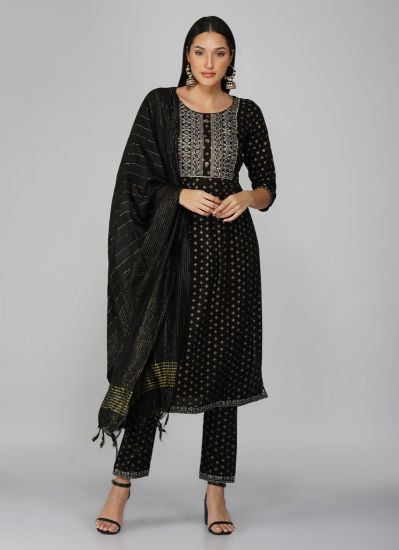 Black Thread Sequin Embroidered Suit Set
