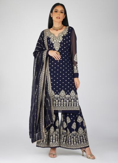 Buy Navy Blue Zari Embroidered Suit Set