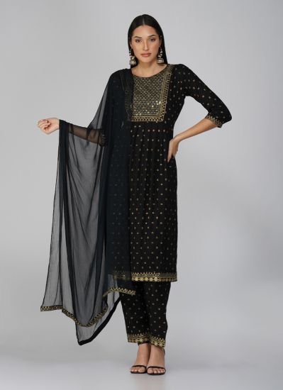 Black Rayon Zari Embroidered Suit Set