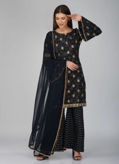 Buy Black Rayon Indian Suit with Gharara & Dupatta