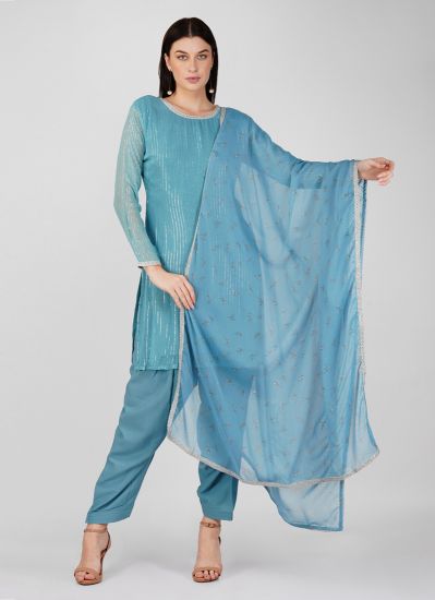 Buy Blue Lurex Georgette Salwar Suit Set