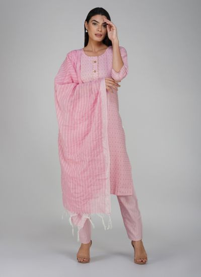 Buy Cotton Light Pink Straight Cut Suit Set