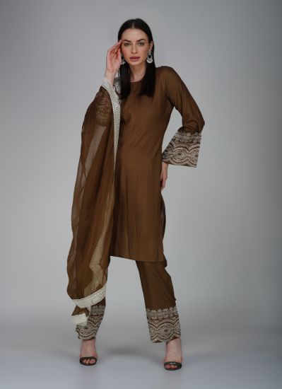 Mouse Brown Thread Embroidered Suit Set