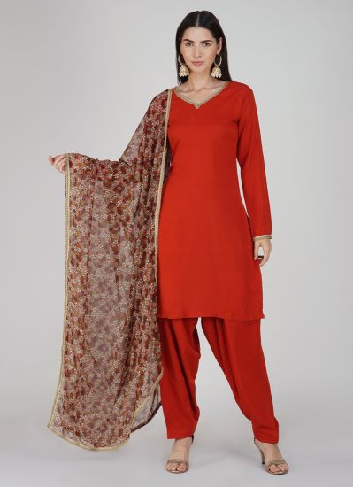Buy Wine Embroidered Salwar Suit Set