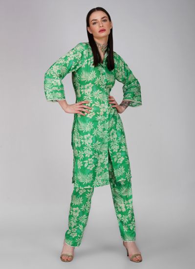 Green Cotton Embroidered Co-Ord Set
