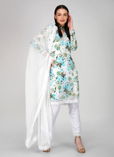 Buy Off- White Georgette Shift Style Trouser Suit Set