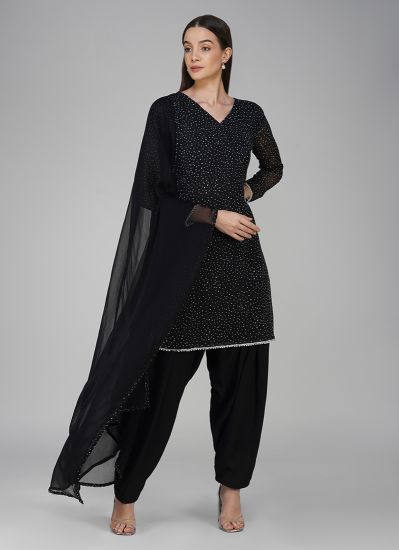Buy Black Georgette Shift Style Printed Suit Set in UK - Style ID: LS ...