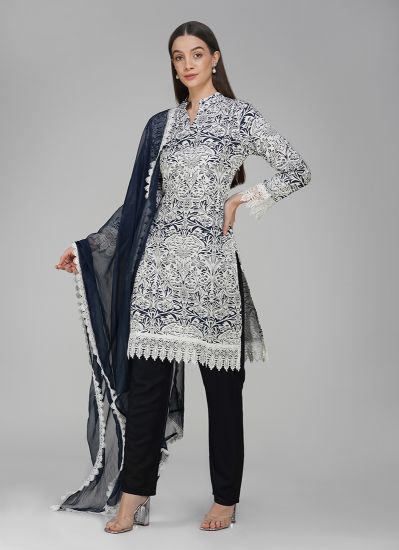 White Rayon Shift Style Printed Trouser Suit Set