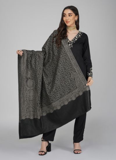 Black Rayon Thread Work Shawl Suit Set