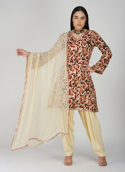 Buy Ivory Rayon A-Line Salwar Suit