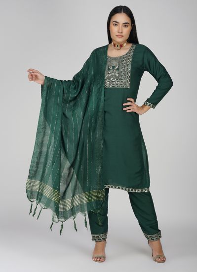 Green Rayon Straight Cut Suit Set