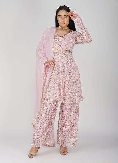 Buy Pink Georgette Peplum Suit