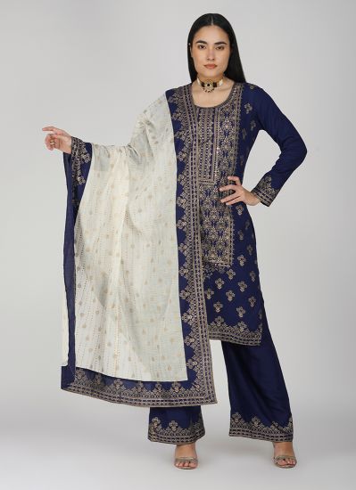 Navy Blue All Over Foil Printed Suit