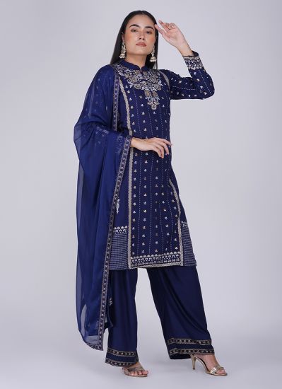 Buy Nayy Blue Rayon Straight Cut Palazzo Suit