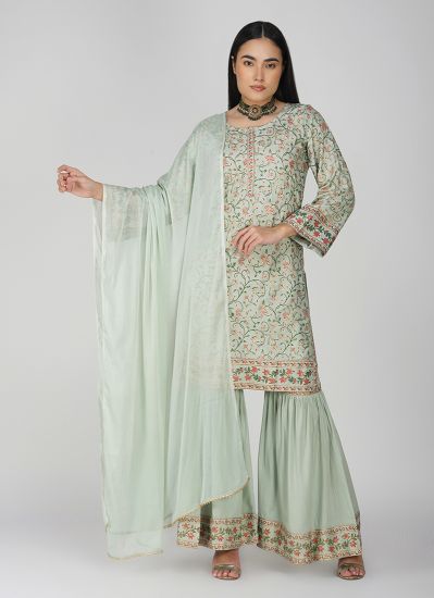 Green Rayon Shift Style Suit