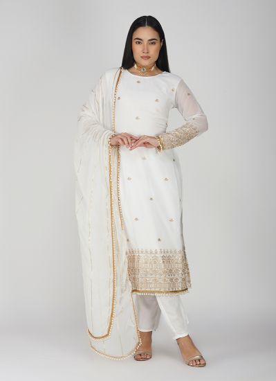Ivory Georgette Straight Cut Suit