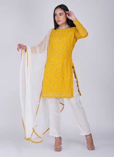 Buy Yellow Georgette Shift Style Suit