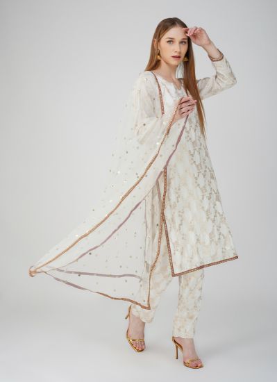 Buy Ivory Banarsi Silk Suit Set