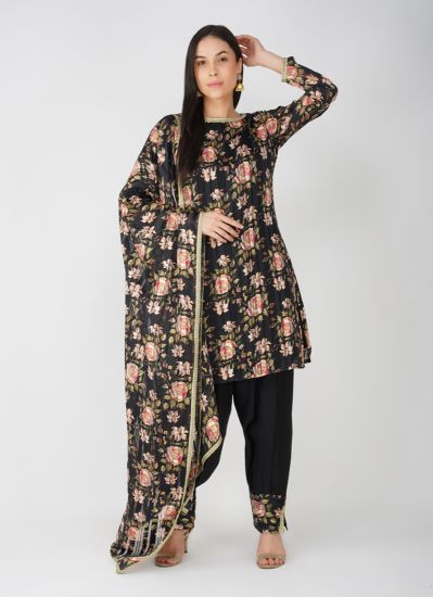 Buy Black Georgette Lurex Printed Suit Set