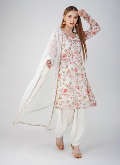 Buy White Georgette printed Suit Set