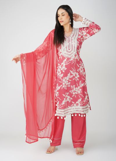 Buy Pink Muslin Printed Suit Set