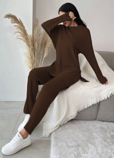 Buy Brown Cotton Ribbed Co-Ord Set