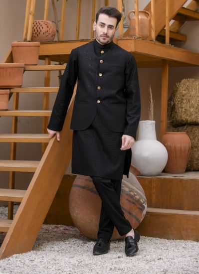 Buy Black Men's Embroidered Waistcoat