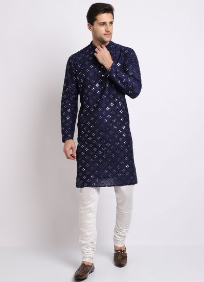 Navy Blue Chikankari Kurta Churidaar Set