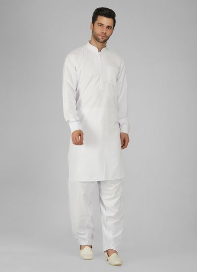 White Polyester Mens Kurta Salwar Set
