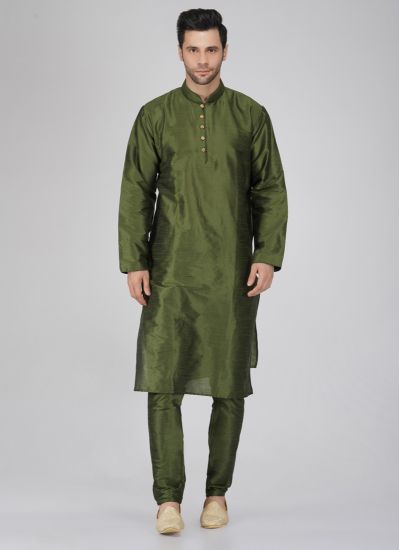 Men's Stylish Mehendi Green Kurta Pyjama Set