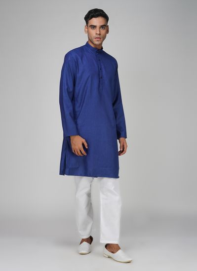 Men's Navy Blue Dobby Kurta Pajama Set