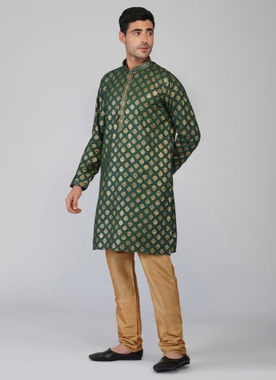 Gold Brocade Kurta And Churidaar Set