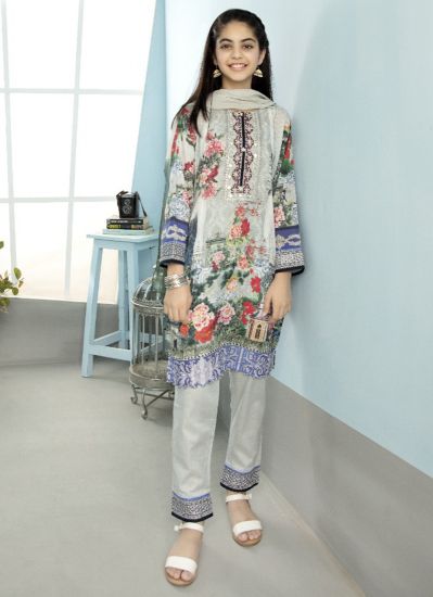 Kids Grey Embroidered Lawn Suit Set