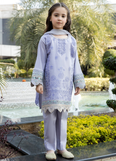 Kids Lavendar Shift Style Lawn Printed Embroidered Suit Set