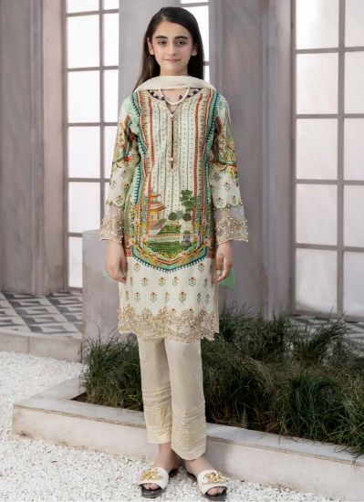 Green Embroiderey Straight Cut Suit Set