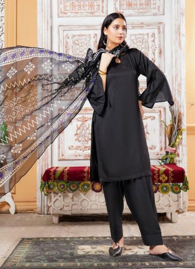 Black Kameez Linen Ladies Suit with Salwar
