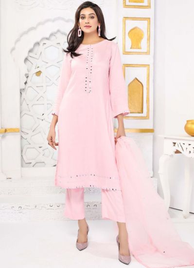 Light Pink Linen Pakistani Suit with Trouser & Butty Dupatta