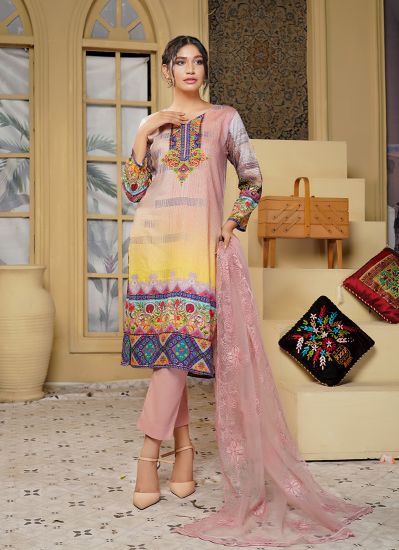 Pink Kameez Pakistani Suit With Trouser & Dupatta