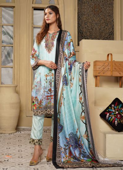 Buy Blue Digital Print Pakistani Suit 