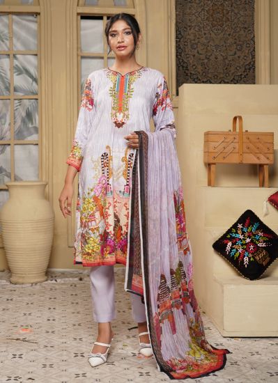 Buy Lilac Digital Print Pakistani Suit with Trouser & Dupatta