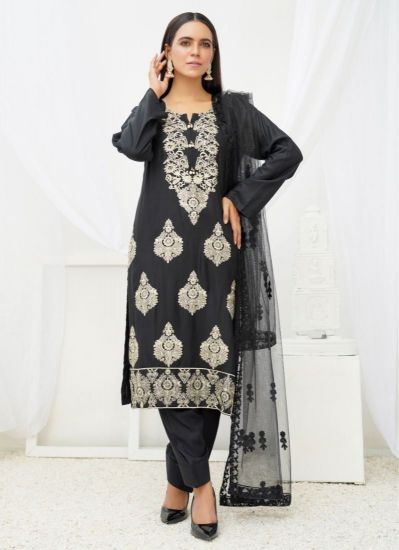 Black Linen All Over Embroidered Salwar Suit