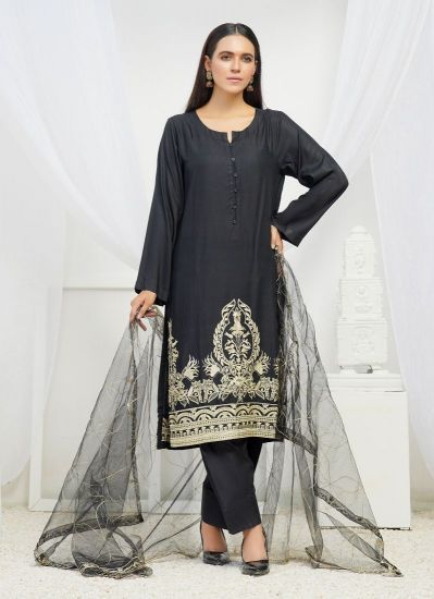 Black Linen Embroidered Salwar Suit