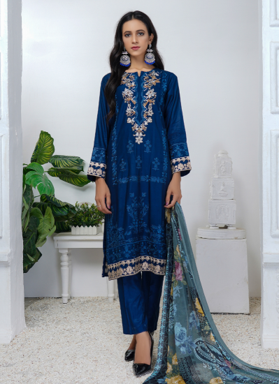 Teal Linen Kameez with Trouser