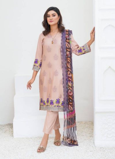 Brown Kameez Zari Thread Embroidered Suit Set