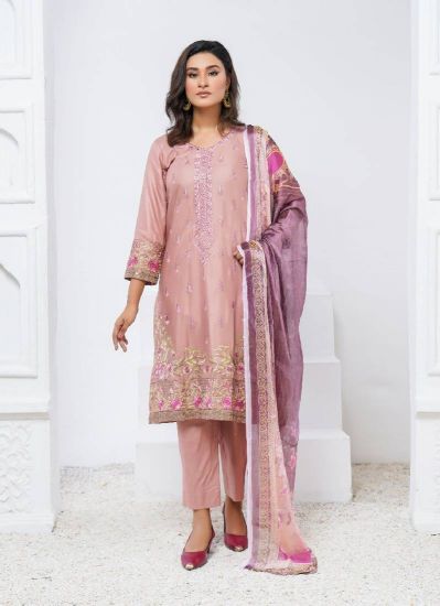 Pink Kameez Zari Thread Embroidered Suit Set