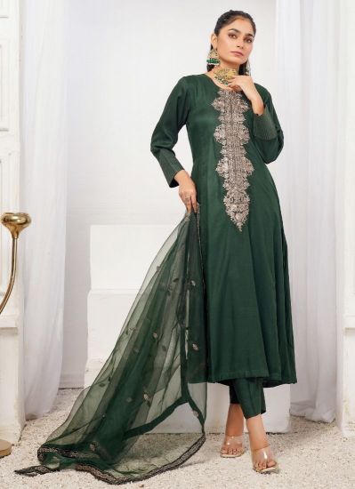 Buy Deep Green Pakistani Suit with Trouser & Dupatta