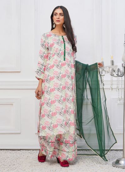 Pink Digital Print Linen Straight Cut Suit Set
