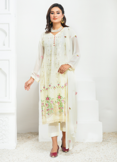 Chiffon Embroidered Trouser Suit