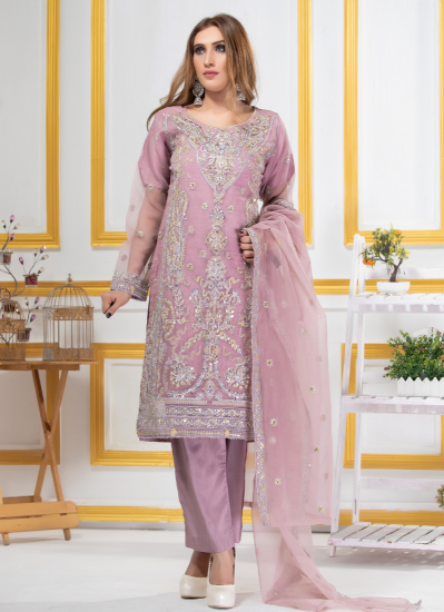 Organza Blush Embroidered Trouser Suit