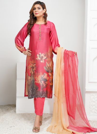 Elegant Satin Print Suit Set